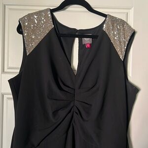 Vince Camuto - Size 18w Black gown with sequence shoulders